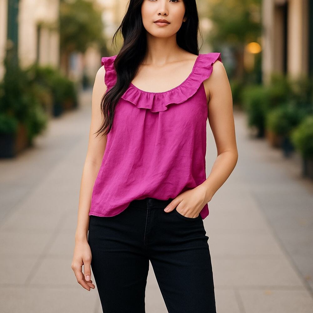 Vero Moda Womens M Queenly Frill Ruffle Blouse Top Modal Hot Pink Coquette New